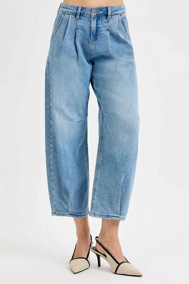 RISEN Full Size Mid Rise Fit Crop Wide Volume Leg Jeans Plus Size by Trendsi
