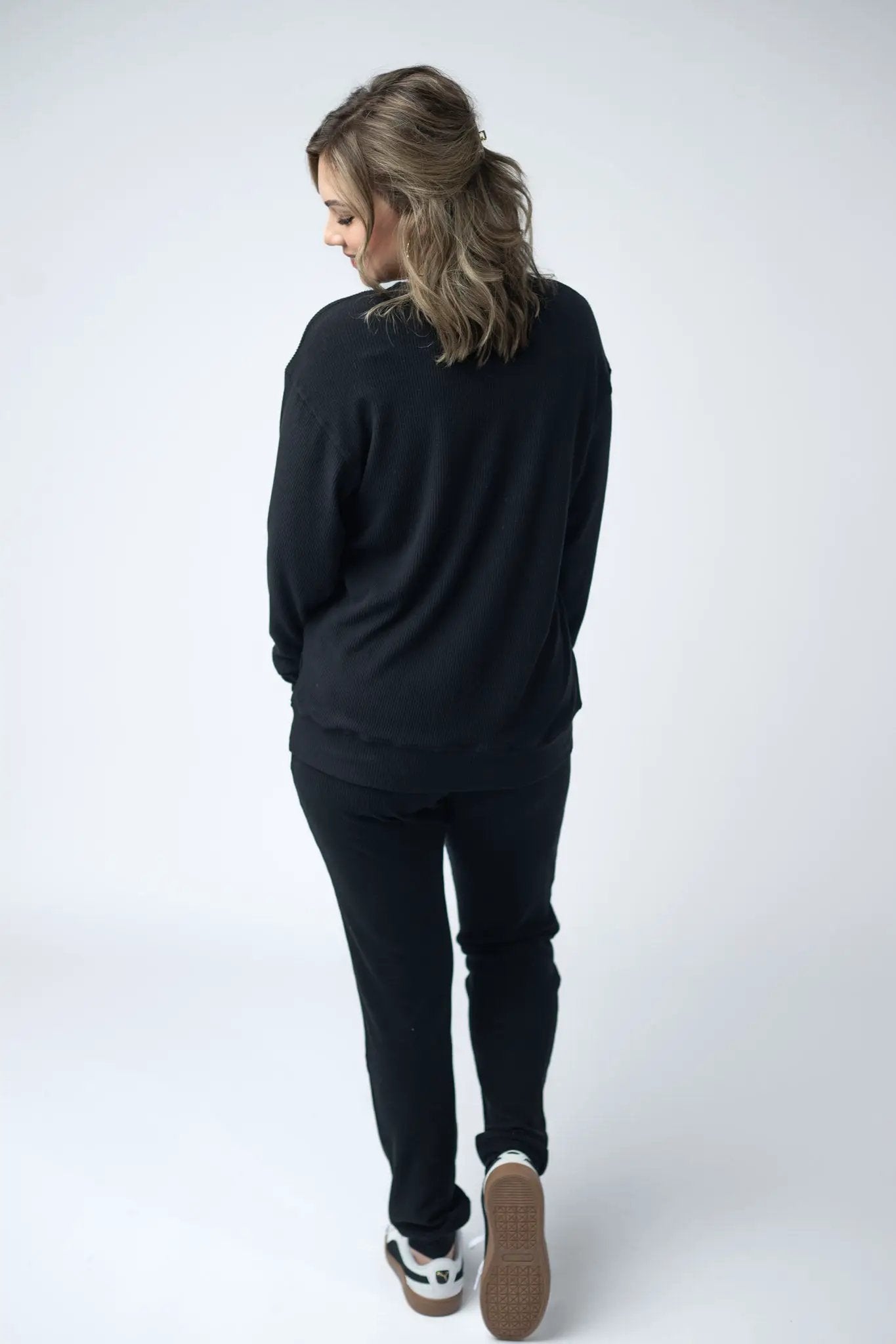 IN STOCK Corrine Ribbed Pullover Top - Black by Michelle Mae