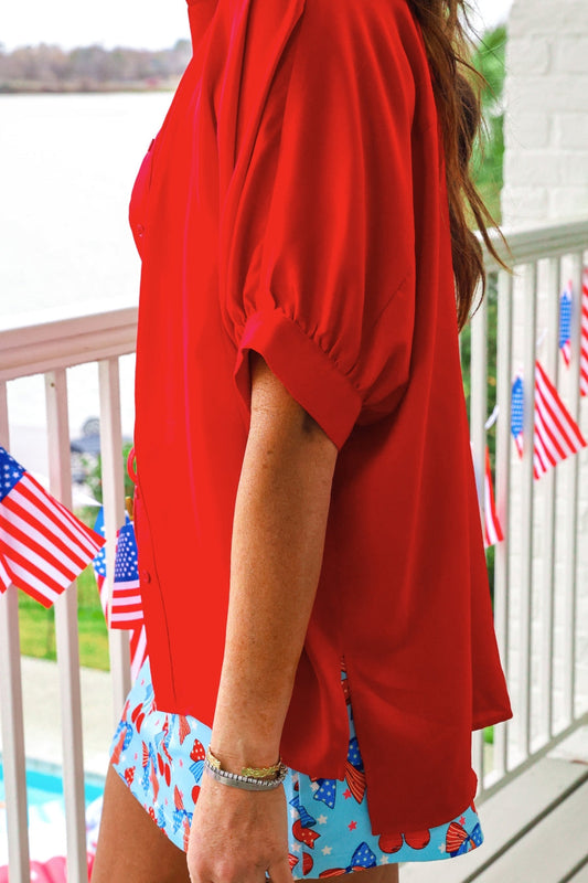 Sutton Button Up Top- Red by Jess Lea