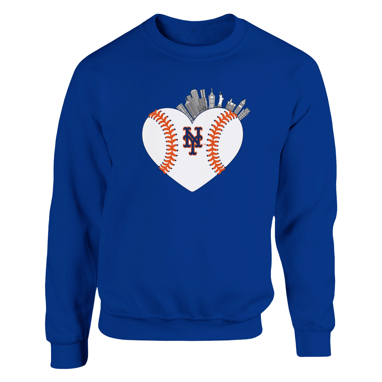 NY Mets Heart Sweatshirt – NYC Skyline Design by Knitted Grace by Knitted Grace Boutique