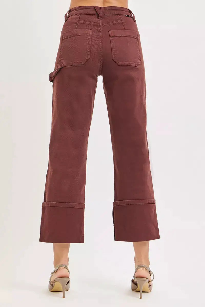 RISEN Full Size High Rise Wide Straight Cuffed Patch Jeans Plus Size by Trendsi