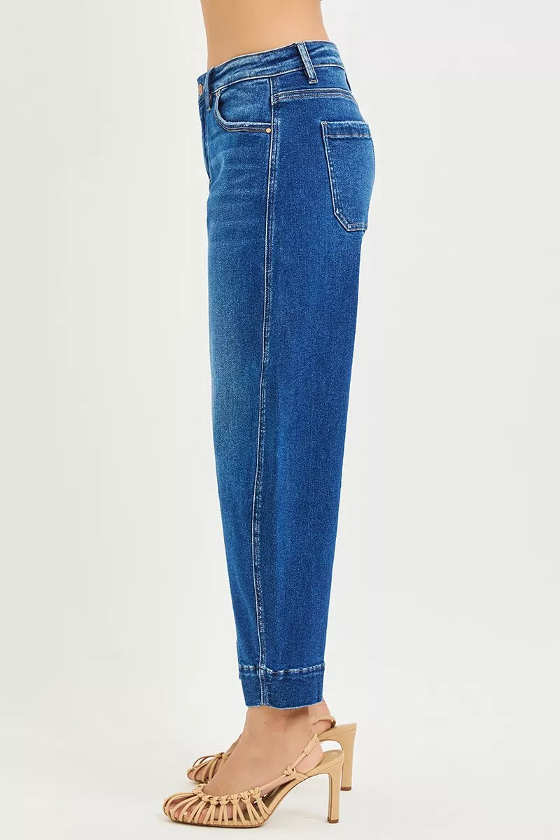 RISEN Mid Rise Crop Barrel Jeans by Trendsi