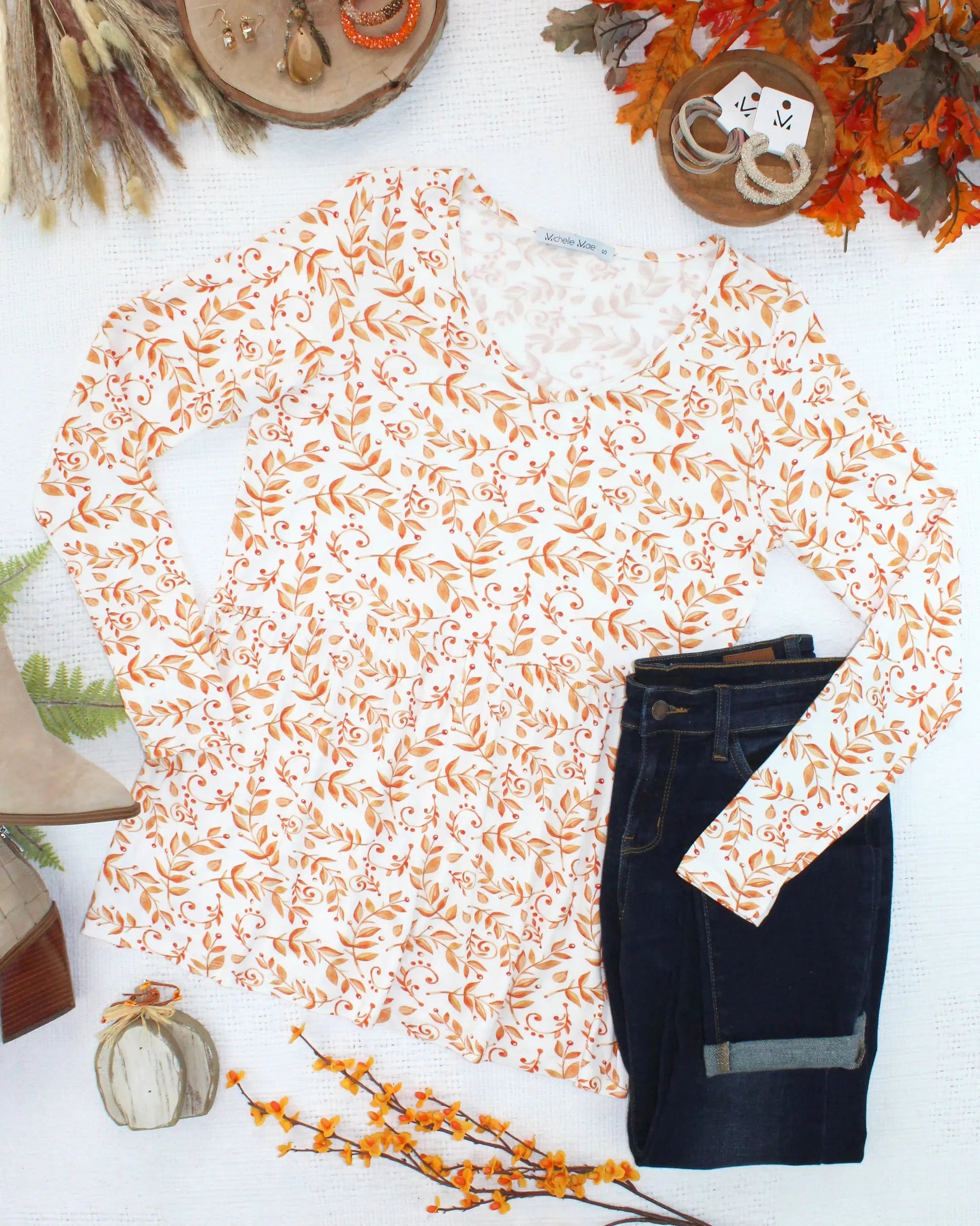 IN STOCK Long Sleeve Sarah Ruffle Top - Autumn Vines by Michelle Mae