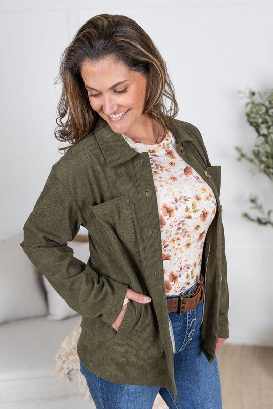 IN STOCK Lightweight Corduroy Button Down - Olive FINAL SALE