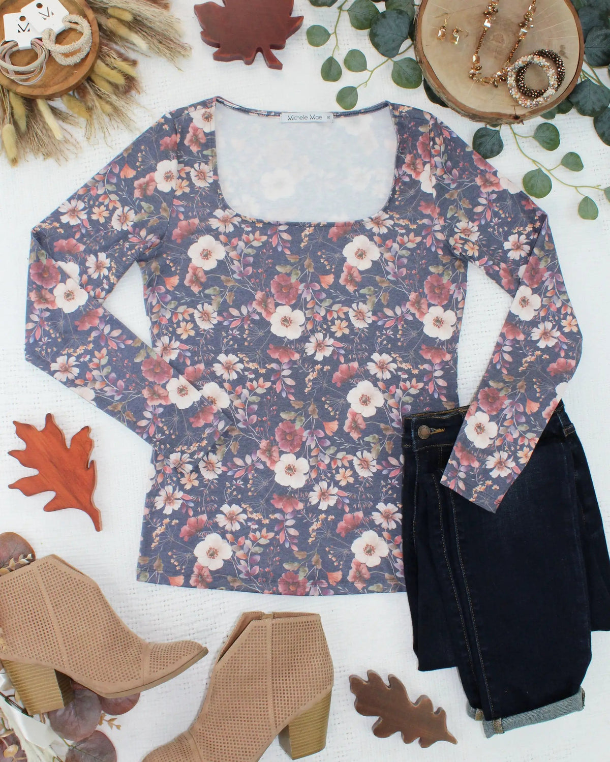 Alyssa Long Sleeve Top Blushwood Floral Fall Essential Soft Feminine Design by Michelle Mae