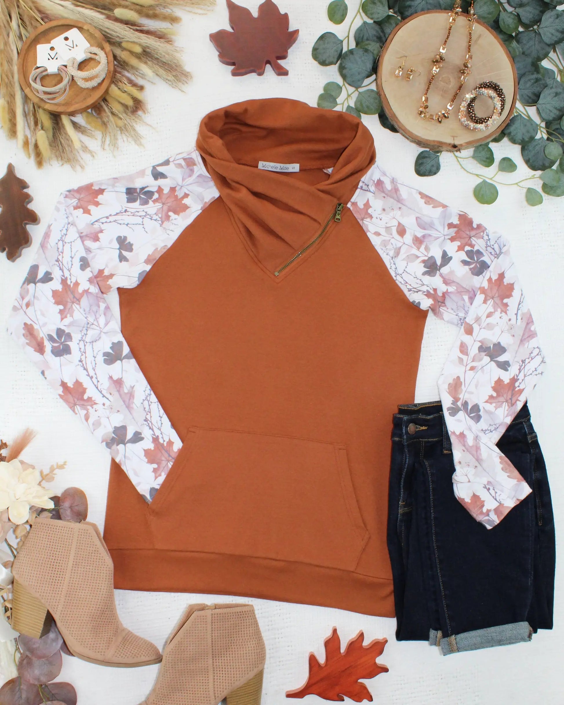 IN STOCK Classic Zoey ZipCowl Sweatshirt - Maple and Fall Foliage by Michelle Mae