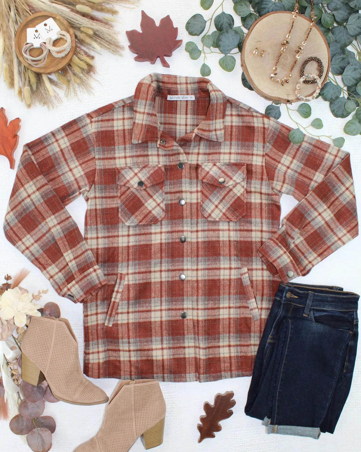 IN STOCK Norah Shacket - Brick Plaid by Michelle Mae