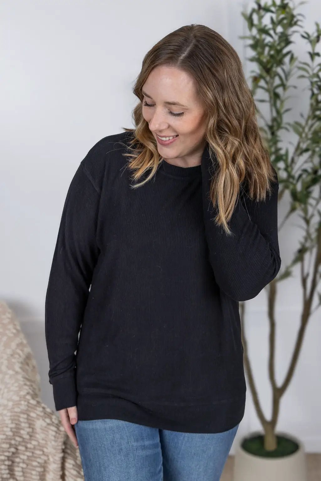 IN STOCK Corrine Ribbed Pullover Top - Black by Michelle Mae