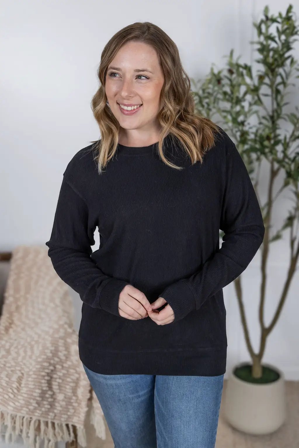 IN STOCK Corrine Ribbed Pullover Top - Black by Michelle Mae