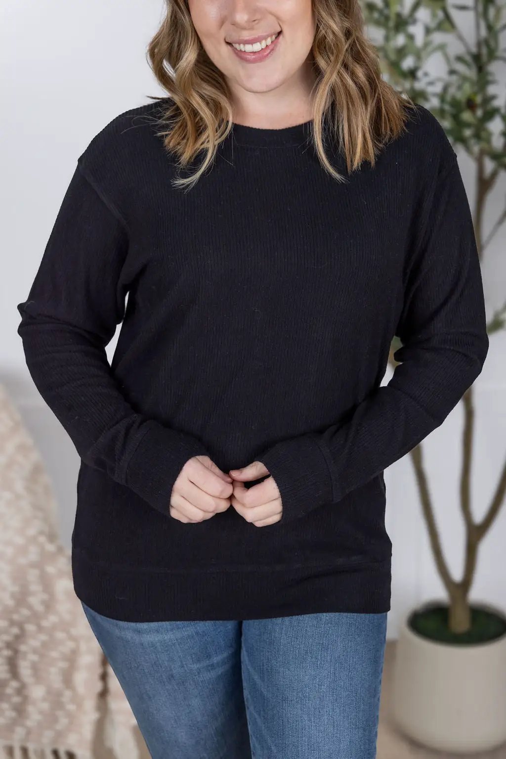 IN STOCK Corrine Ribbed Pullover Top - Black by Michelle Mae