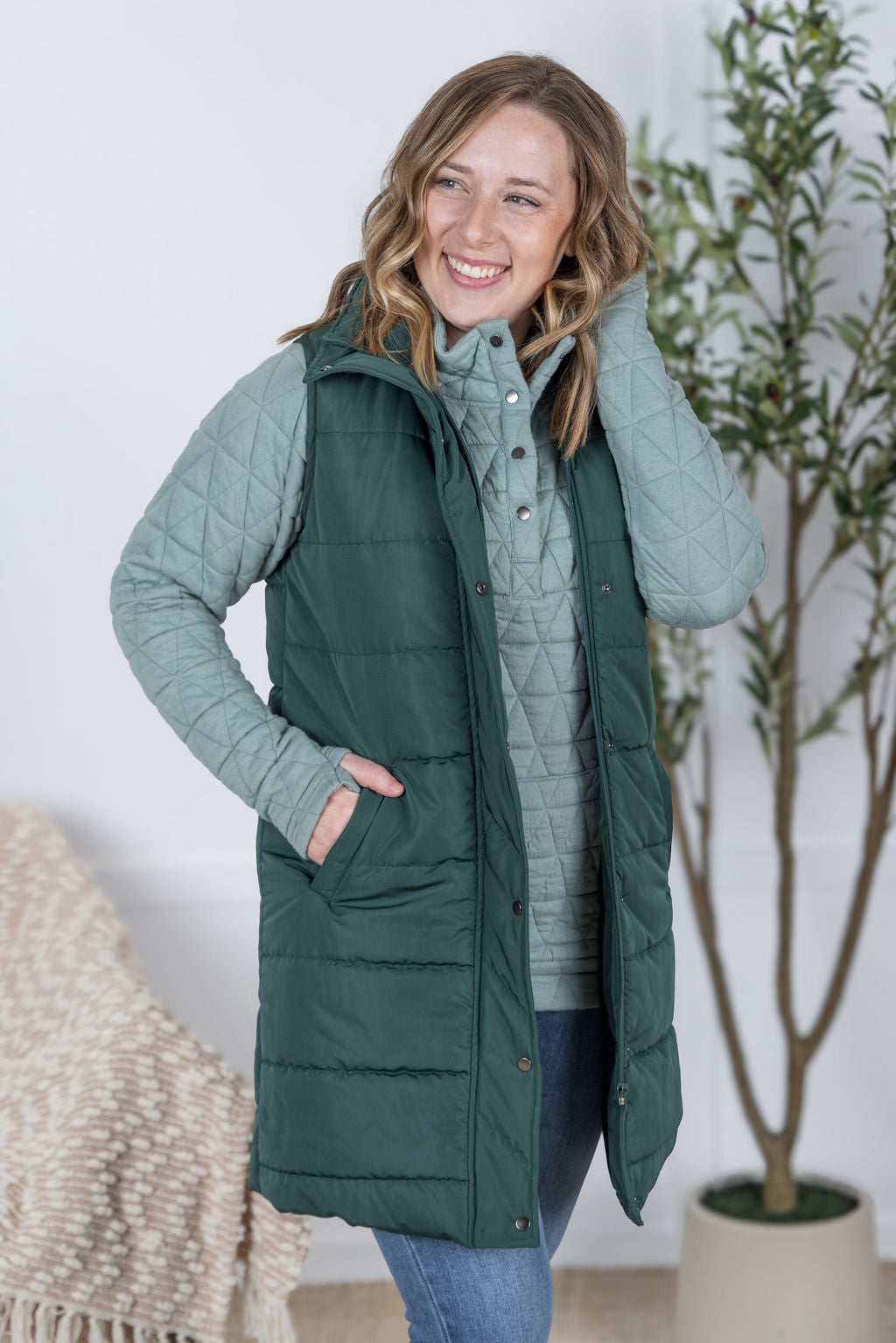 IN STOCK Harlow Long Vest - Hunter Green FINAL SALE