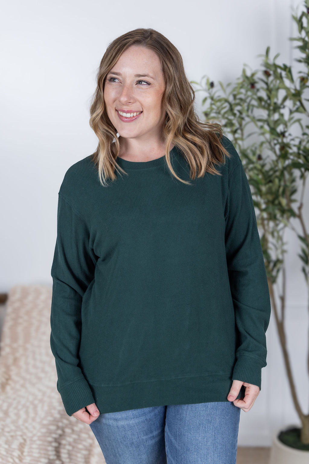IN STOCK Corrine Ribbed Pullover Top - Hunter Green FINAL SALE