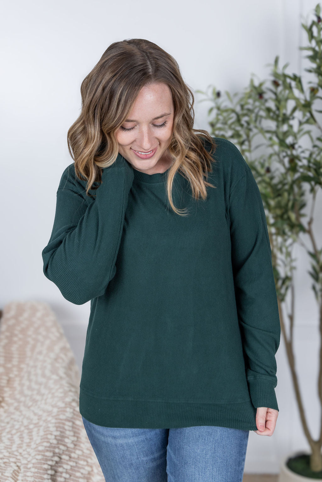 IN STOCK Corrine Ribbed Pullover Top - Hunter Green FINAL SALE