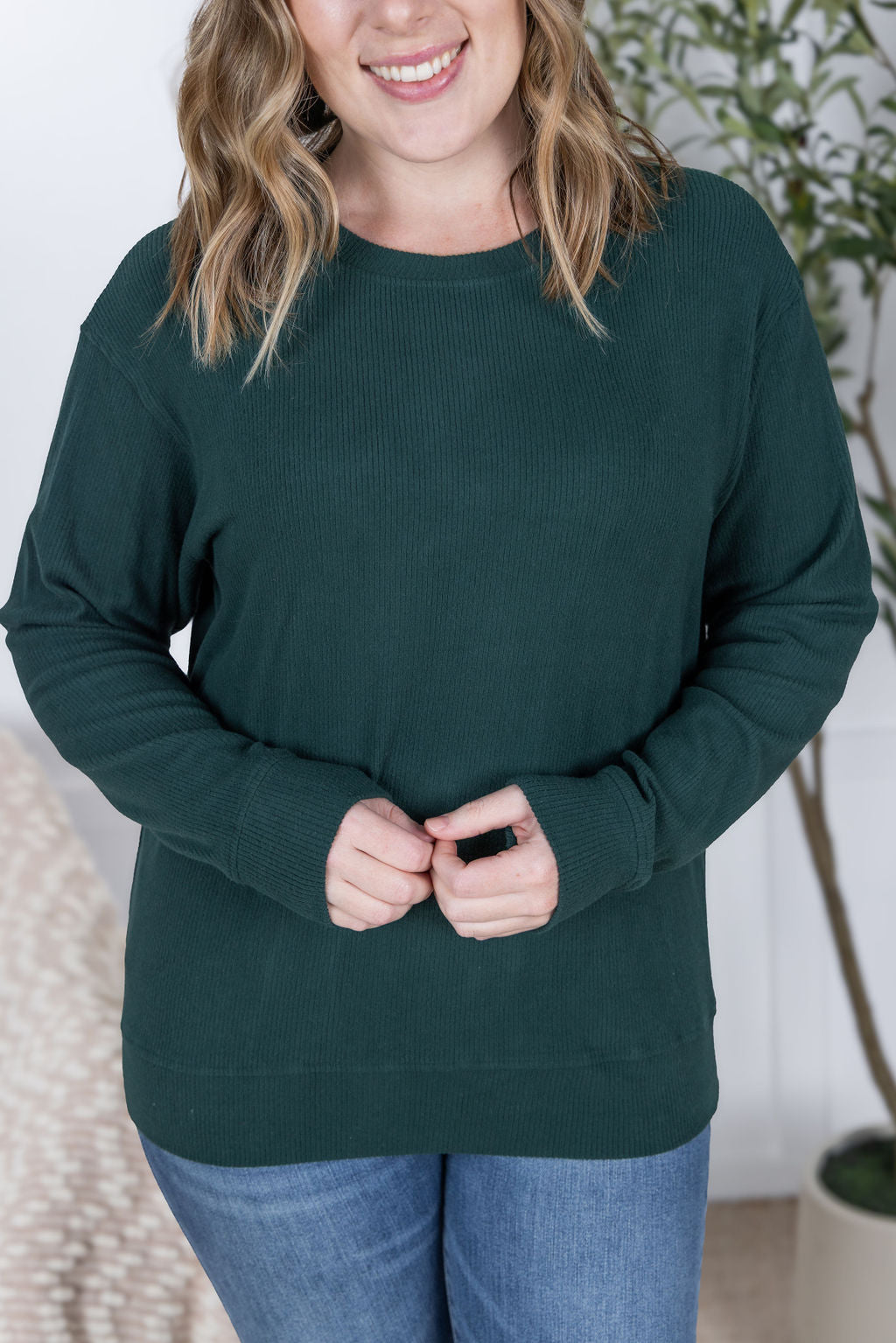 IN STOCK Corrine Ribbed Pullover Top - Hunter Green FINAL SALE