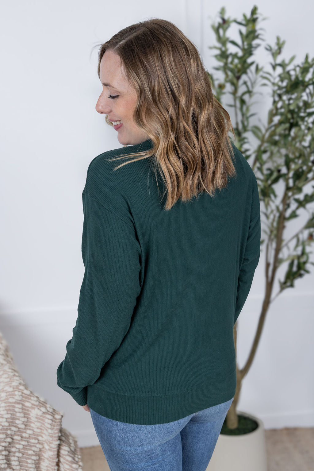 IN STOCK Corrine Ribbed Pullover Top - Hunter Green FINAL SALE