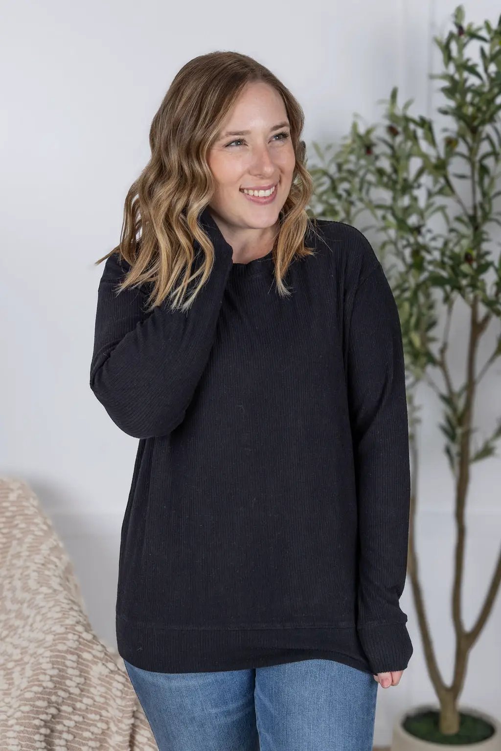 IN STOCK Corrine Ribbed Pullover Top - Black by Michelle Mae