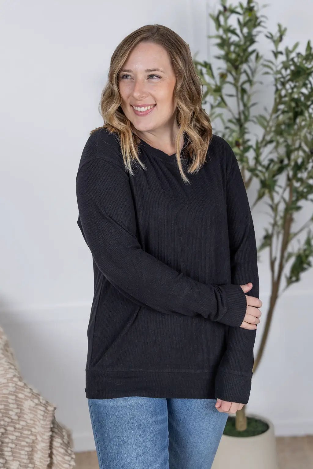 IN STOCK Corrine Ribbed Pullover Top - Black by Michelle Mae