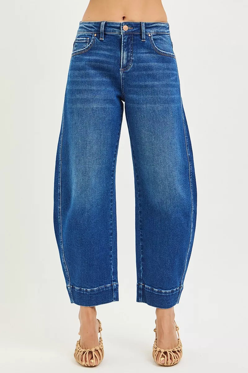 RISEN Mid Rise Crop Barrel Jeans by Trendsi