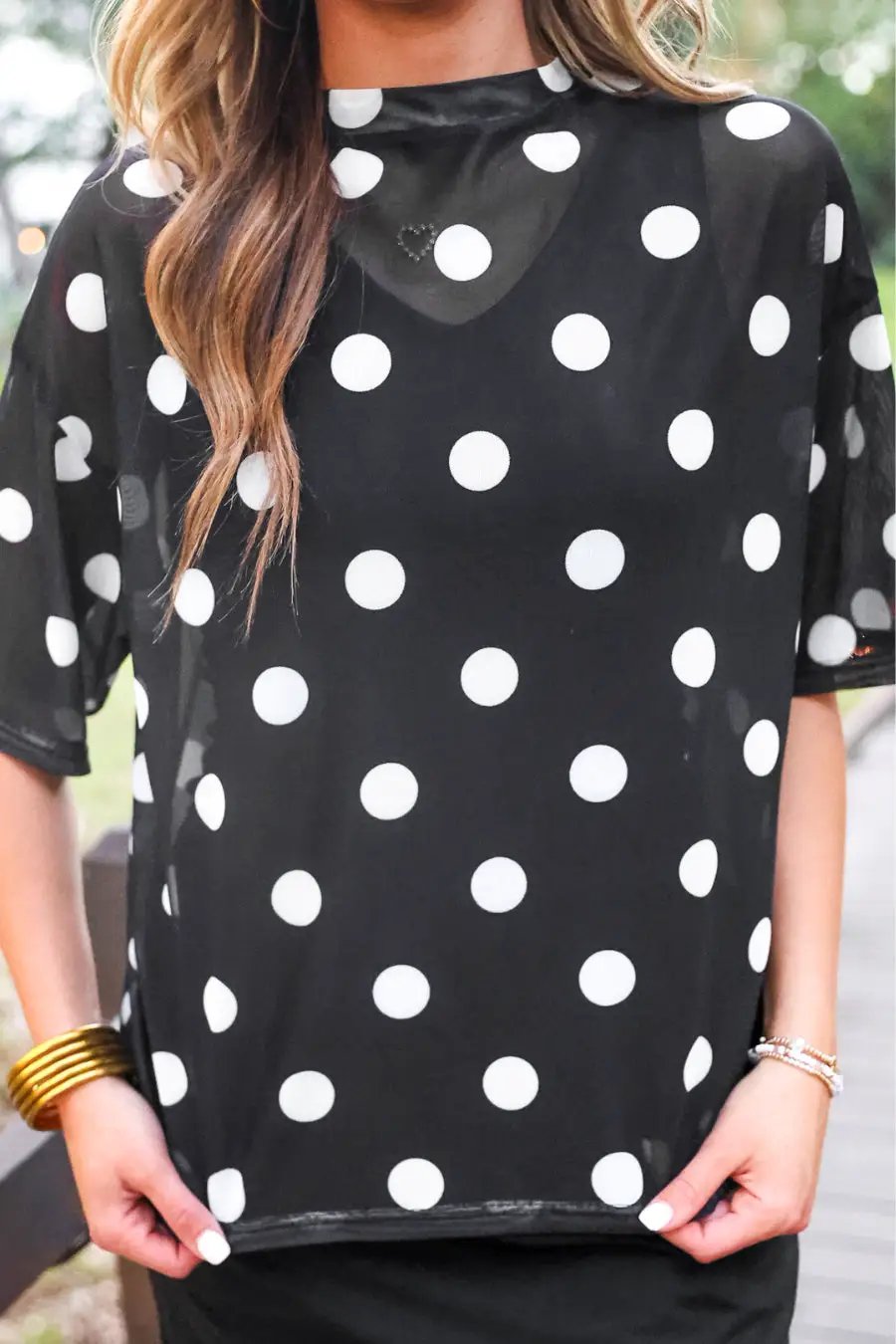 Emma Mesh Tee After Dark Polka Dot Preorder Top Online by Jess Lea