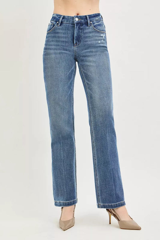 RISEN Tummy Control 4way Stretch Mid Rise Straight Crease Line by Trendsi