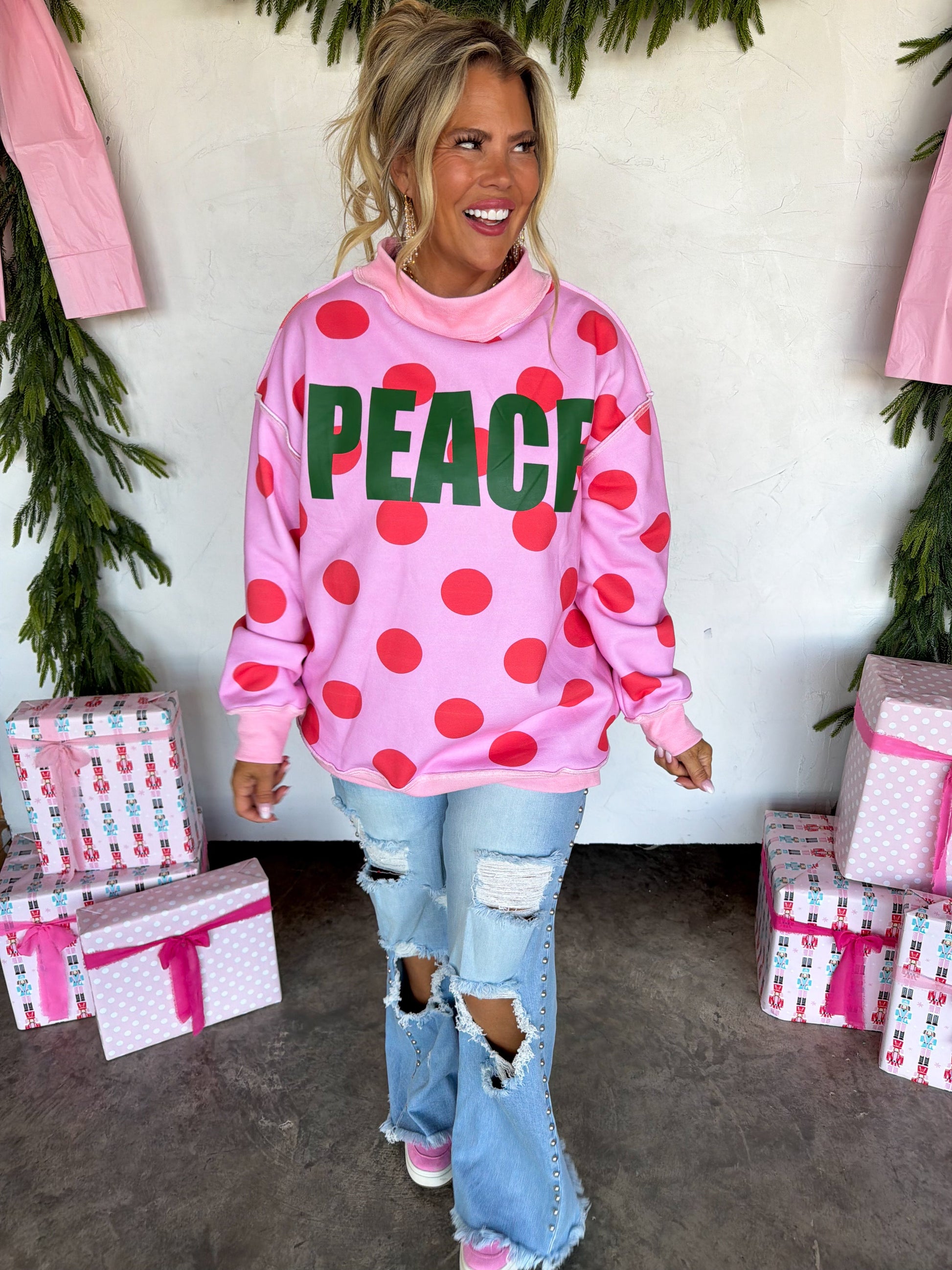 PREORDER- PEACE & POLKA DOT MOCK NECK PULLOVER by BLAKELEY