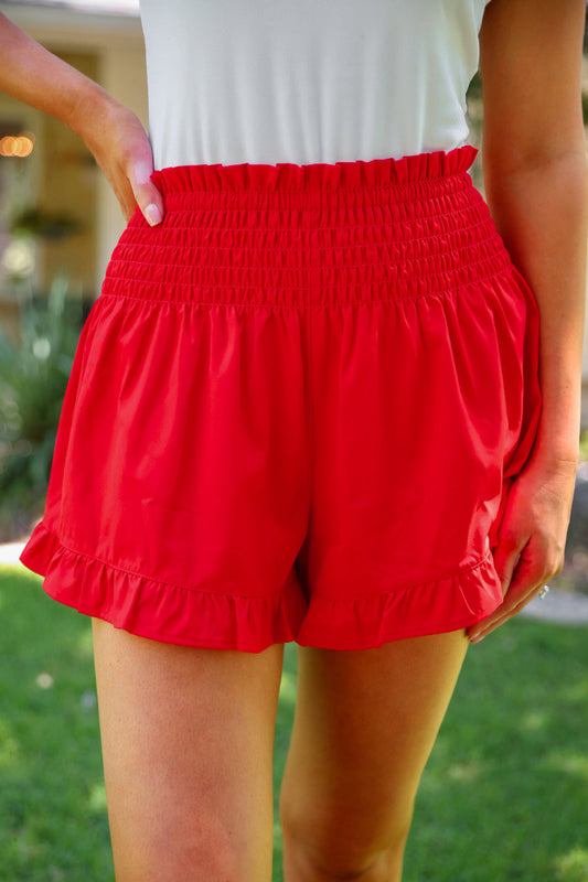 PREORDER- Sunny Strolls High Waisted Shorts- Red by Jess Lea