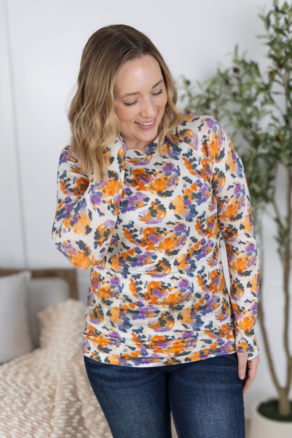 IN STOCK Blair Long Sleeve Top - Autumn Purple Abstract FINAL SALE