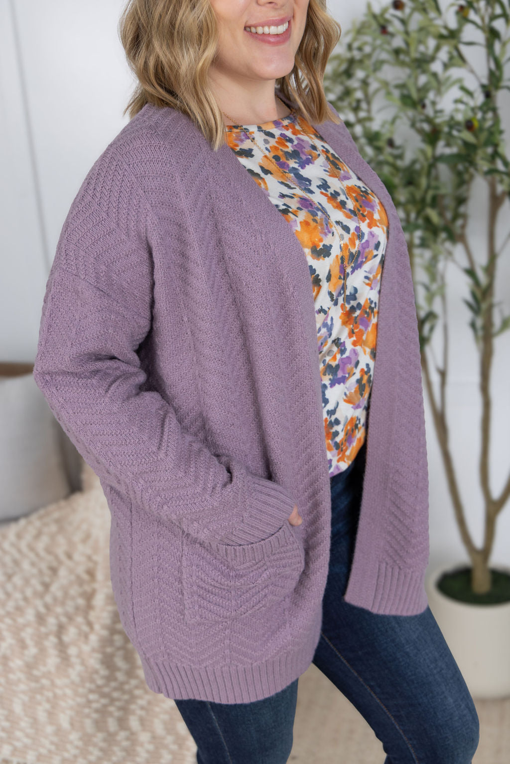 IN STOCK Billie Open Knit Cardigan - Dusty Purple FINAL SALE