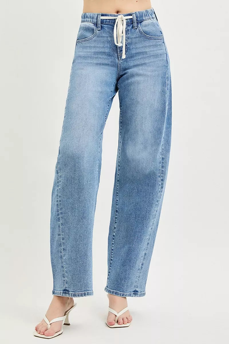 RISEN Relaxed Fit Drawstring Waist Jeans by Trendsi