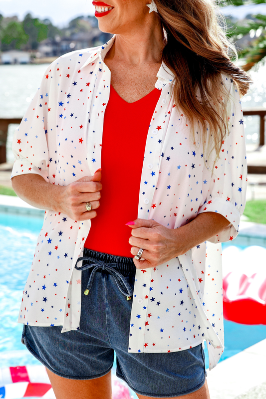 Sutton Button Up Top- Patriotic Stars by Jess Lea