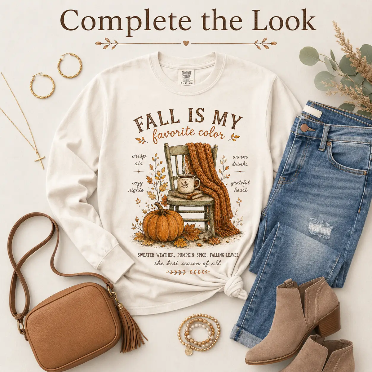 Fall Is My Favorite Color Vintage Comfort Colors Long Sleeve Tee Autumn Print by Knitted Grace