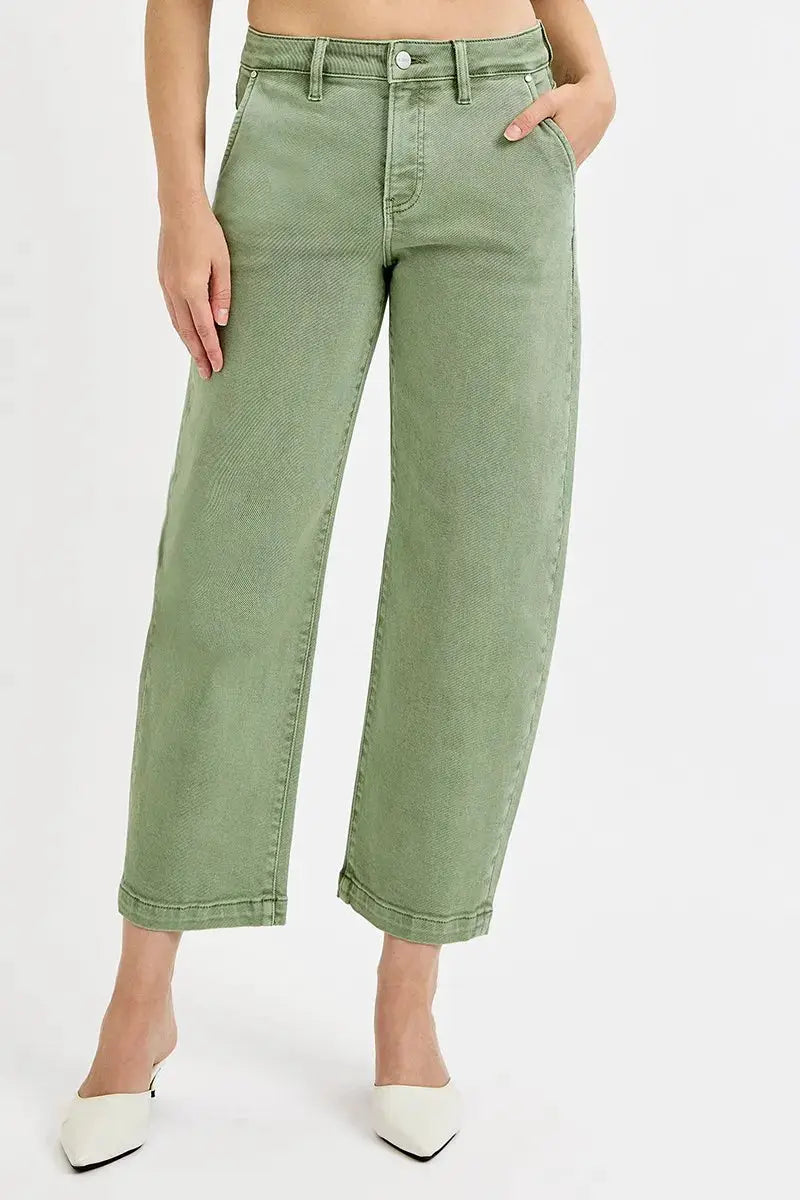RISEN Full Size Tummy Control High Rise Crop Barrel Jeans Plus Size by Trendsi