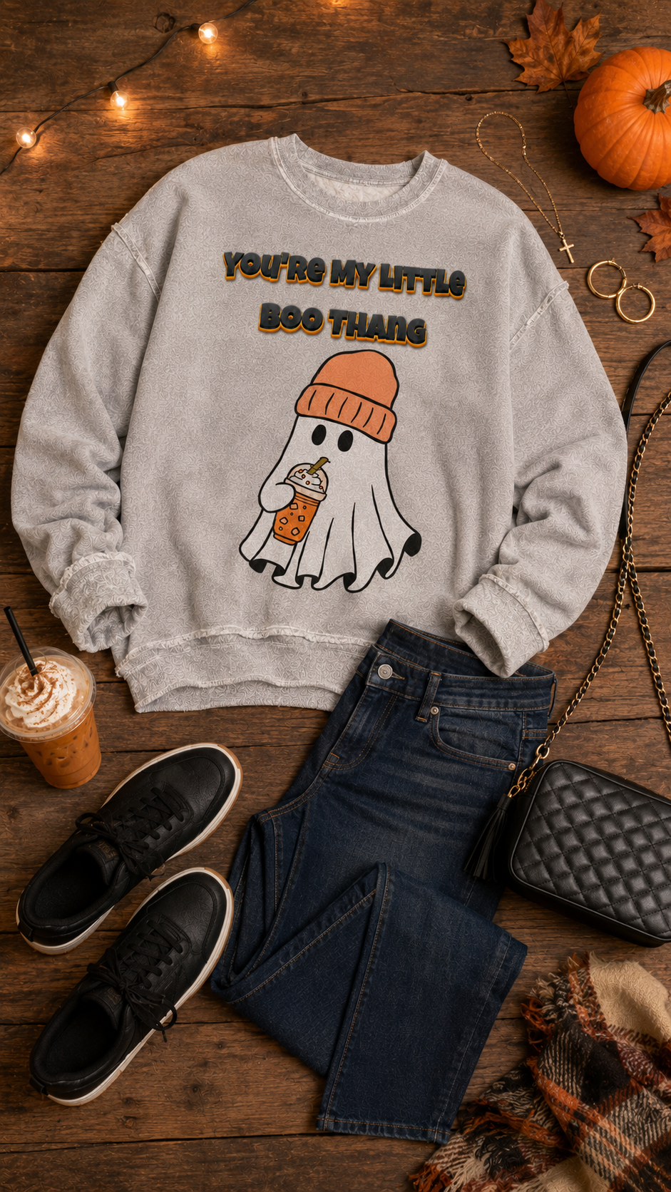 You're My Little Boo Thang Ghost Design Heather Gray Inside Out Sweatshirt by Knitted Grace