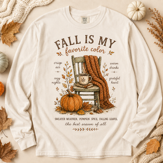 Fall Is My Favorite Color Vintage Comfort Colors Long Sleeve Tee Autumn Print by Knitted Grace