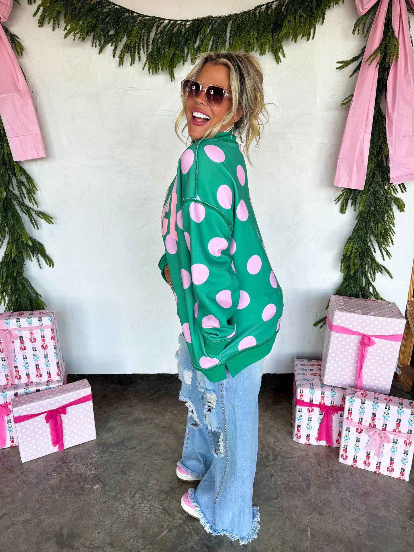 PREORDER- PEACE & POLKA DOT MOCK NECK PULLOVER by BLAKELEY