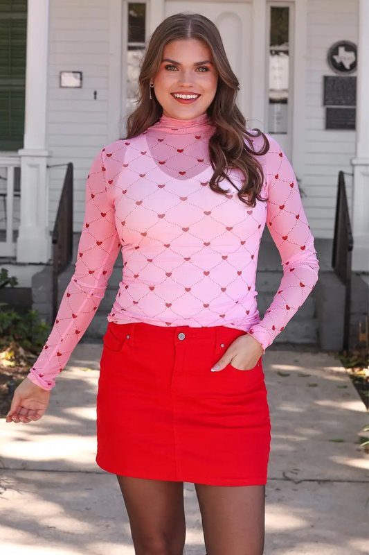 Pink Heartlines Mesh Top for Valentine's Day by Jess Lea