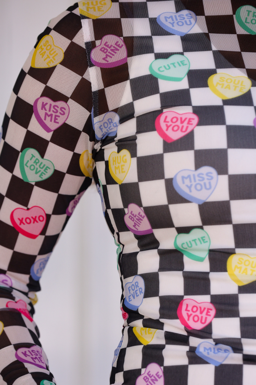 Checkered Conversation Hearts Mesh Valentine's Day Top