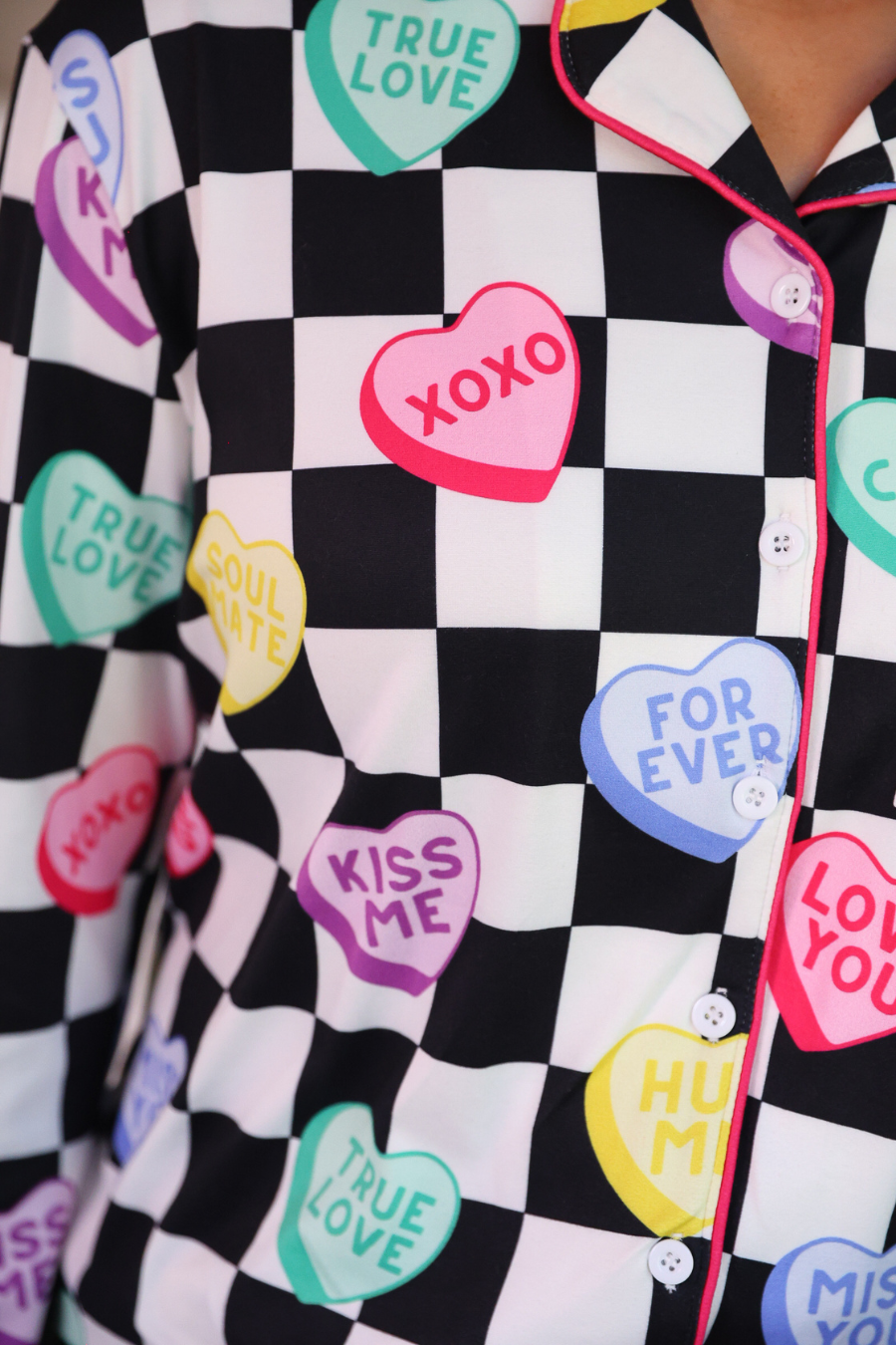 PREORDER- Checkered Conversation Hearts Ruffle Pajama Set