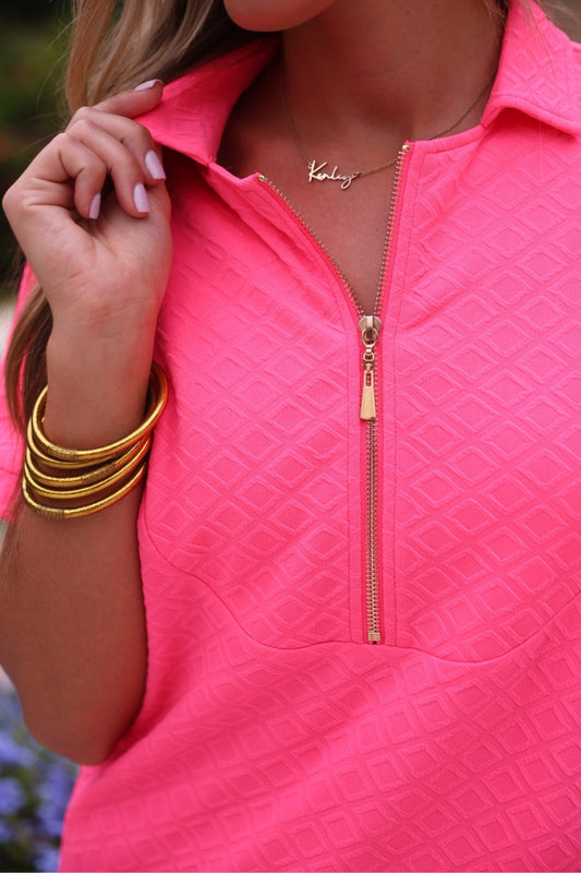 Ezra Textured Zipper Dress- Hot Pink by Jess Lea