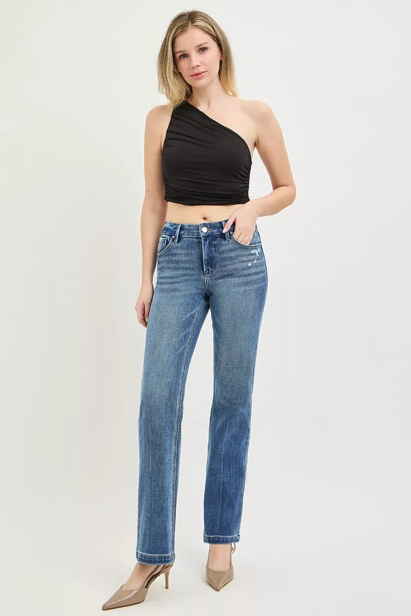 RISEN Tummy Control 4way Stretch Mid Rise Straight Crease Line by Trendsi