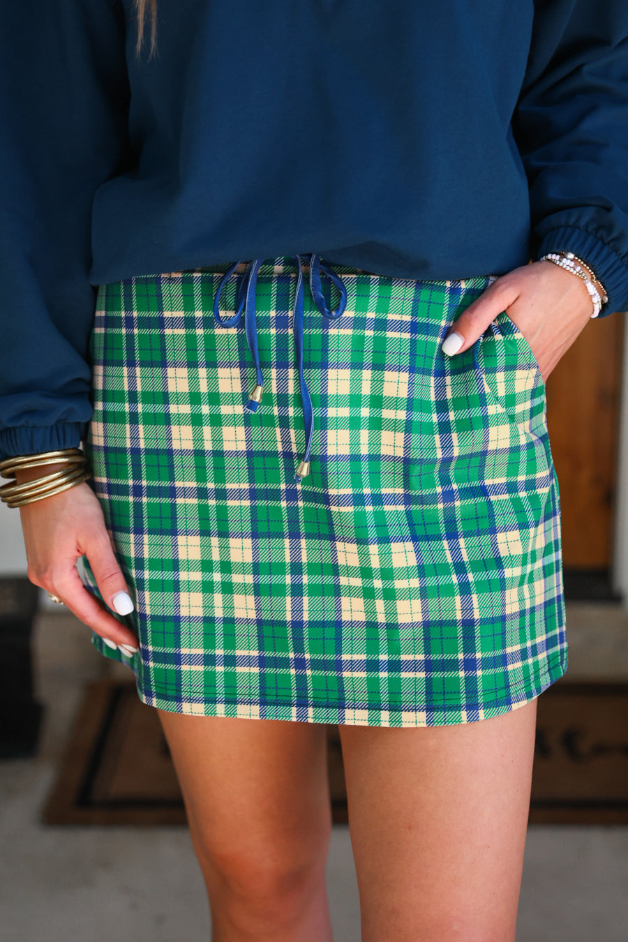 Mia Printed Pullover Parker Plaid With Quarter Zip And Gold Hardware