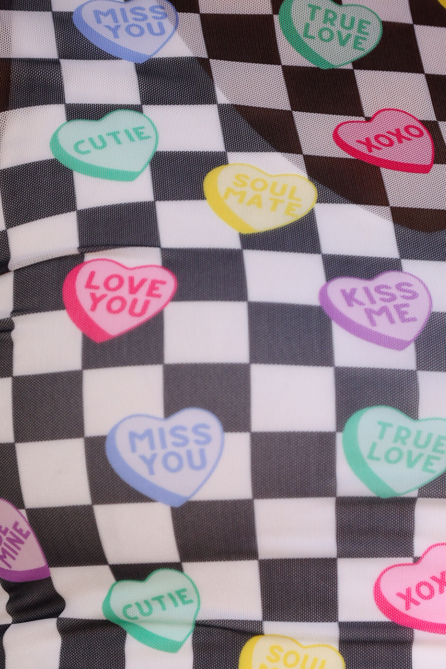 Checkered Conversation Hearts Mesh Valentine's Day Top
