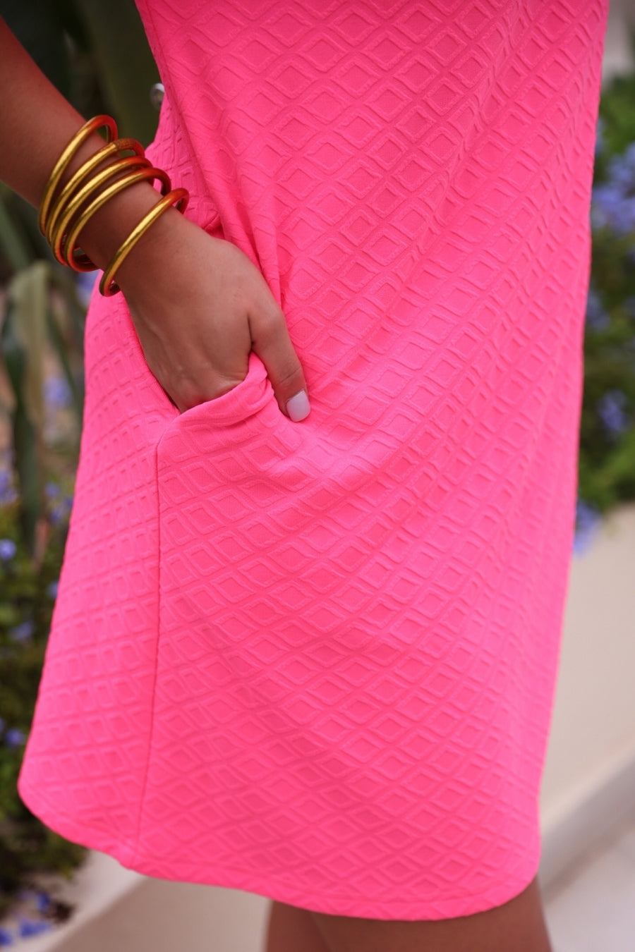 Ezra Textured Zipper Dress- Hot Pink