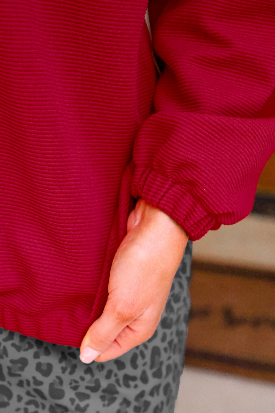 Levi Ribbed Quarter Zip Pullover Red Cozy Ribbed Top
