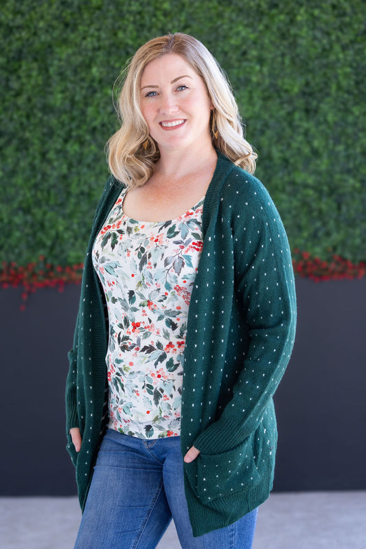 IN STOCK Dalilah Dot Cardigan - Forest Green FINAL SALE