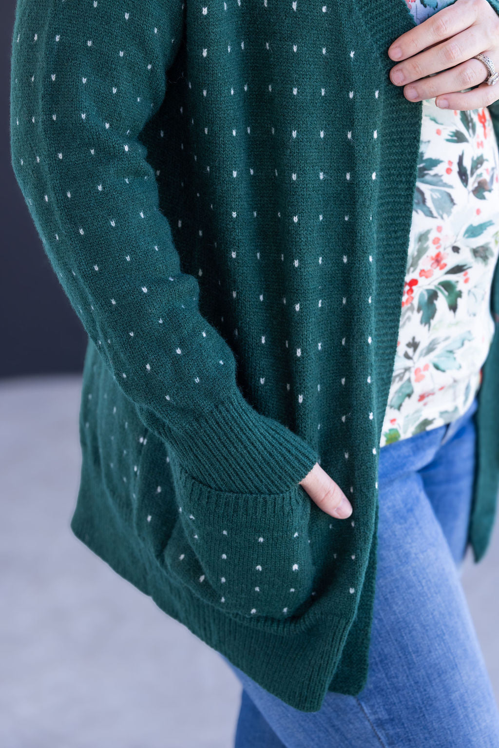IN STOCK Dalilah Dot Cardigan - Forest Green FINAL SALE