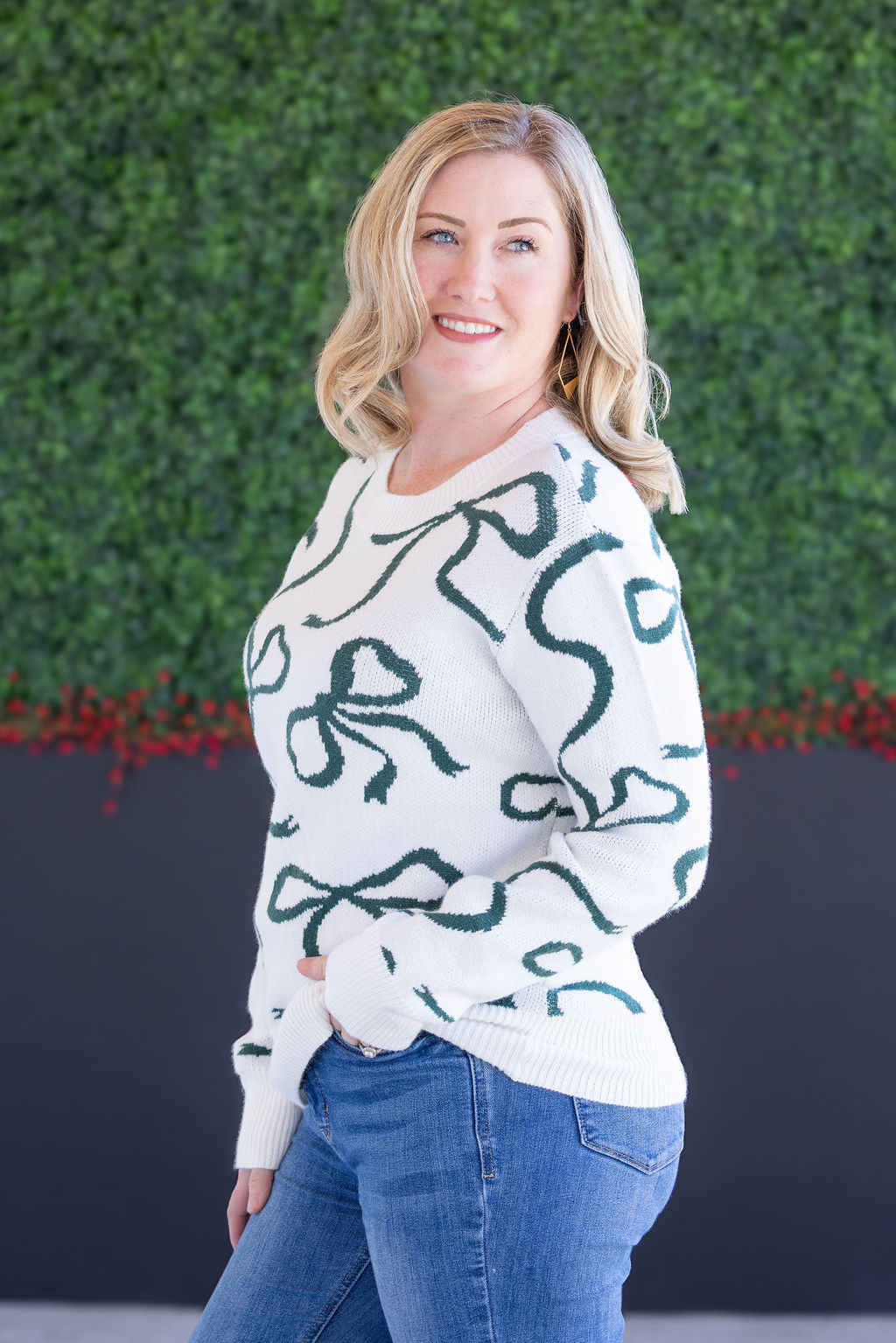 IN STOCK Ribbons Sweater - Ivory and Hunter Green FINAL SALE