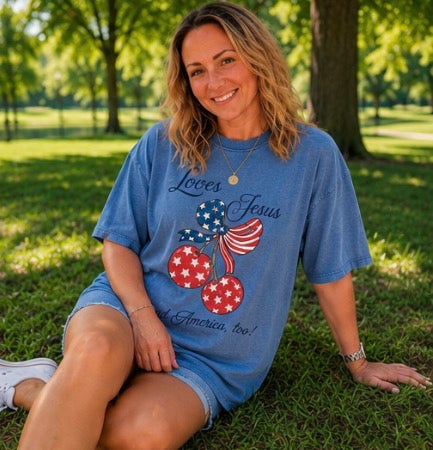 Loves Jesus and America Too Unisex Cut T-Shirt by Knitted Grace