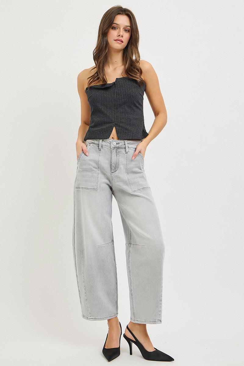 RISEN Slouchy Cropped Barrel Jeans by Trendsi