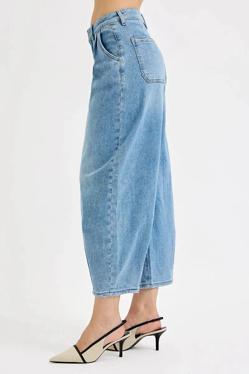 RISEN Full Size Mid Rise Fit Crop Wide Volume Leg Jeans Plus Size by Trendsi
